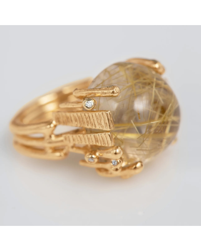Ole Lynggaard Copenhagen Ring BoHo Ring Large in Gold with Rutile Quartz and Diamonds (horloges)